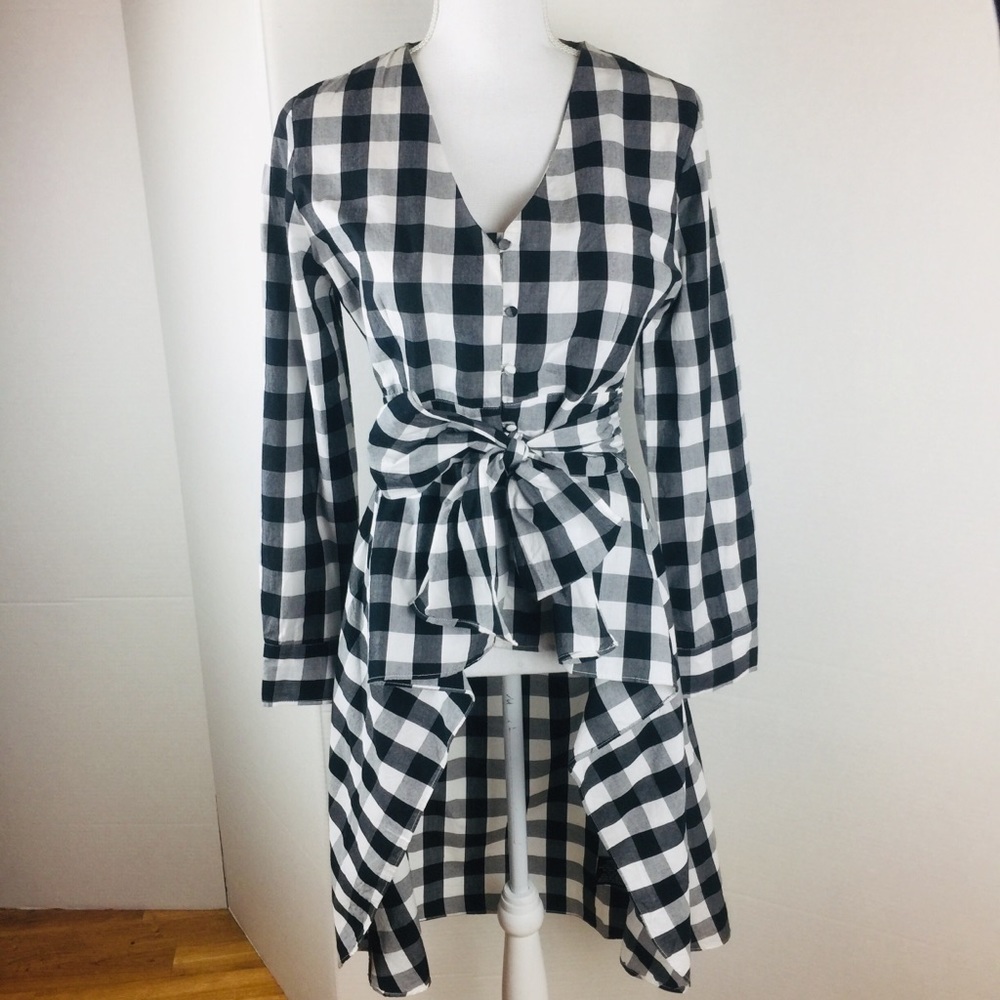 Walter Baker Gingham Caroline Bow Checked Top